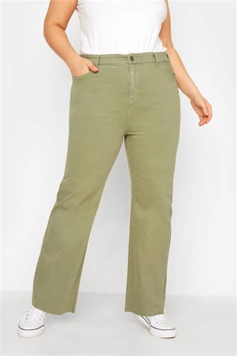 Plus Size Khaki Green Stretch Wide Leg Jeans Yours Clothing