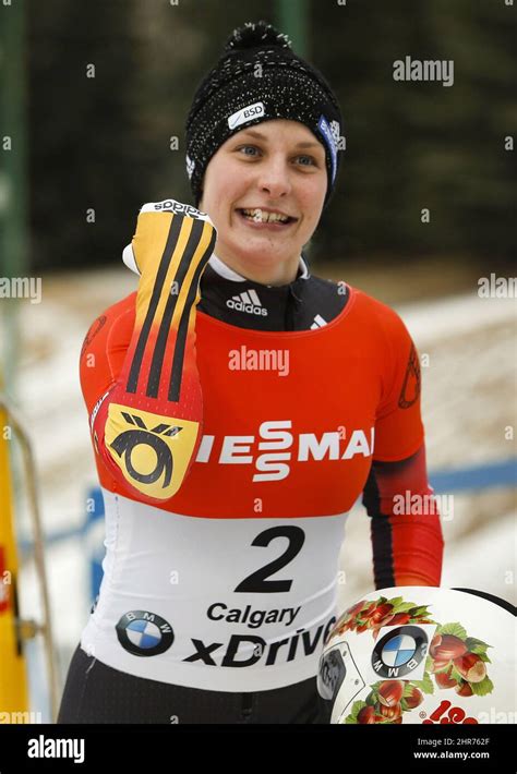 Germanys Tina Hermann Celebrates Her Third Place Finish At The Womens World Cup Skeleton Event