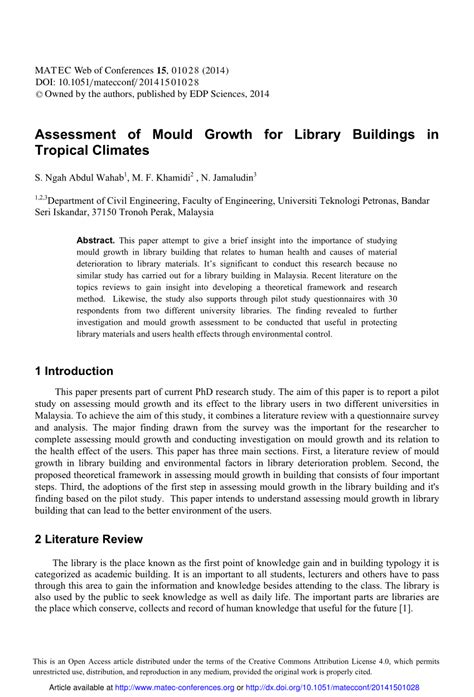 Pdf Assessment Of Mould Growth For Library Buildings In Tropical Climates