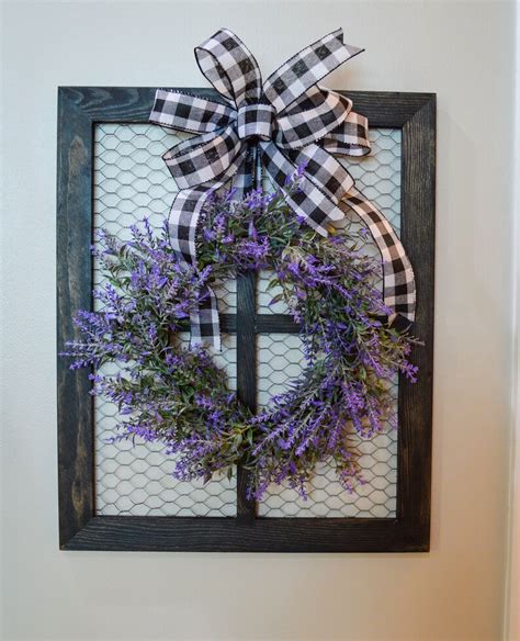 Farmhouse Chicken Wire Window With Mini Lavender Wreath And Etsy
