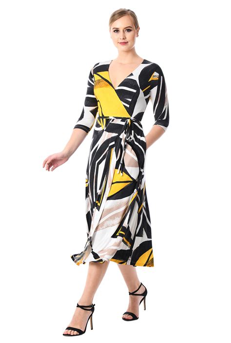 Shop Graphic Print Cotton Knit Midi Wrap Dress Eshakti