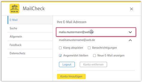 Anzeigereihenfolge Der E Mail Adressen Im Mailcheck ändern Webde Hilfe