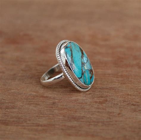 Blue Mohave Turquoise Ring Sterling Silver Ring Beautiful Etsy