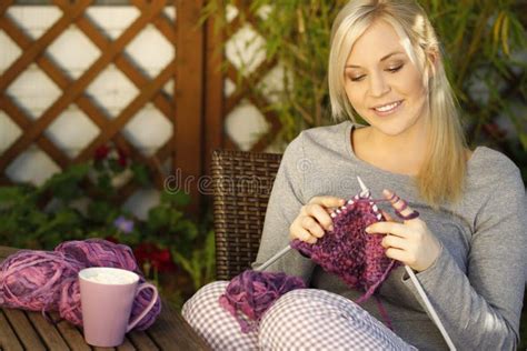 Woman Knitting Outdoor Stock Photo Image Of Woman Outside 31344452
