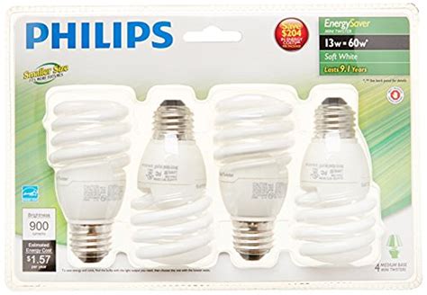 Philips Energy Saver 60w Soft White Medium Base T2 Spiral Cfl Light