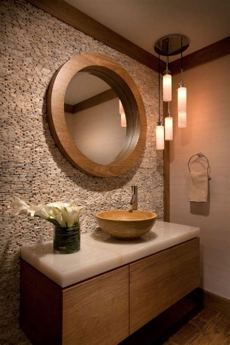 Close up of two bathroom sinks standing on a wooden shelf in a dark gray wall bathroom with a large. 20 Incredible wooden bathroom sinks