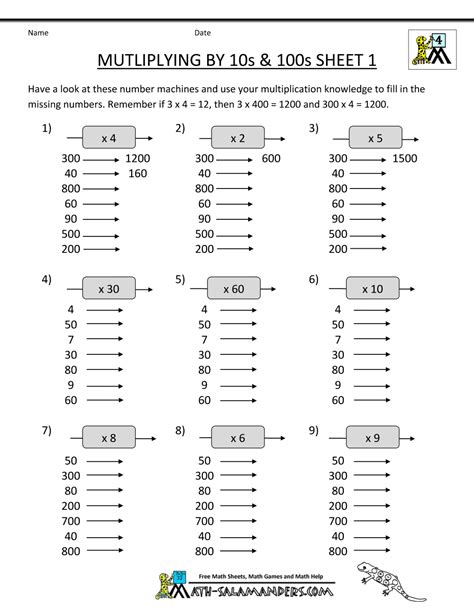 Multiplying By 10 Worksheet