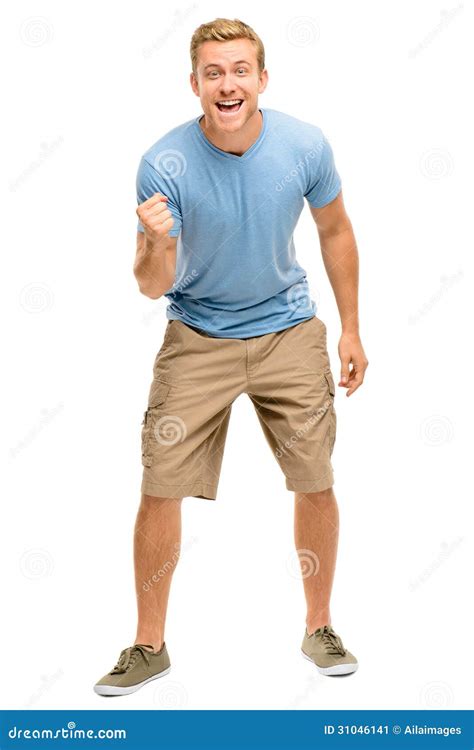 Happy Young Man Celebrating Success Isolated On White Stock Image