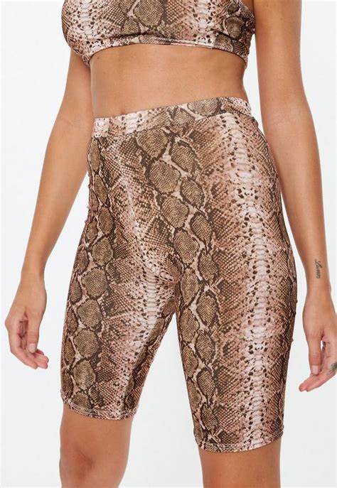 Petite Nude Snake Print Co Ord Cycling Shorts Missguided