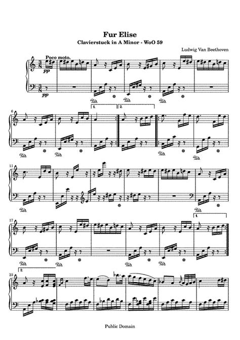 Piano Music Sheets Bagatelle No25 In A Minor Für Elise Woo 59 By