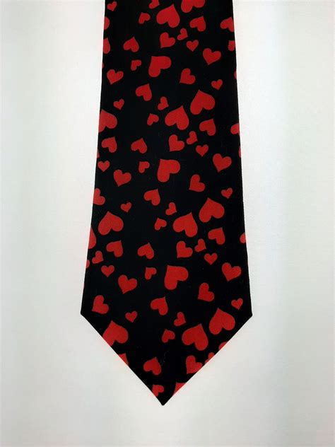 Valentines Neck Tie Mens Blkack With Red Hearts Valentines Day Necktie