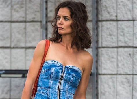 Katie Holmes Flashes In Too Short Denim Mini Dress Filming All We Had Uinterview