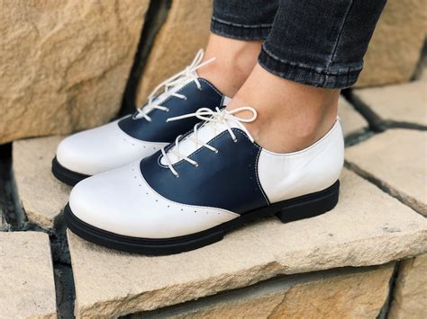 Oxford Shoes For Woman In White Leather Saddle Oxfords Deep Etsy