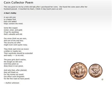 The Coin Collecting Hobby Poem