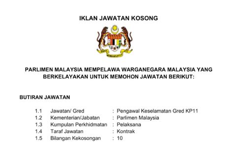 Download info jawatan di bawah Jawatan Kosong di Parlimen Malaysia. - APPJAWATAN MALAYSIA