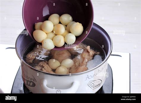 Cooking Process Add Boiled Quail Egg Cooking Opor Ayam Indonesian