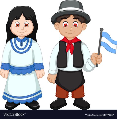 Cute couple argentina cartoon with national clothe