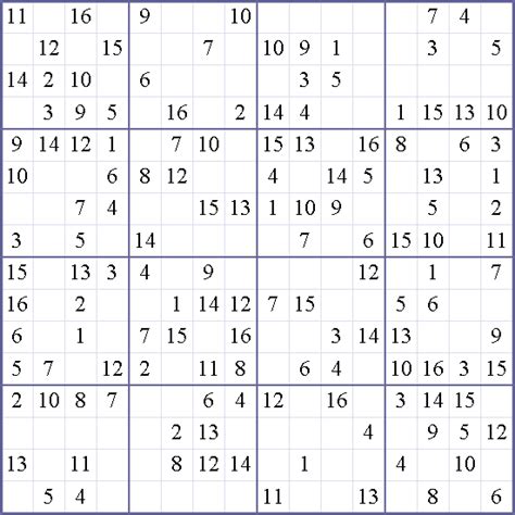 Sudoku Weekly Print This Puzzle 16x16 Medium Puzzle