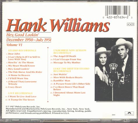 Hank Williams Cd Hey Good Lookin Complete Hank Williams Vol6 Cd
