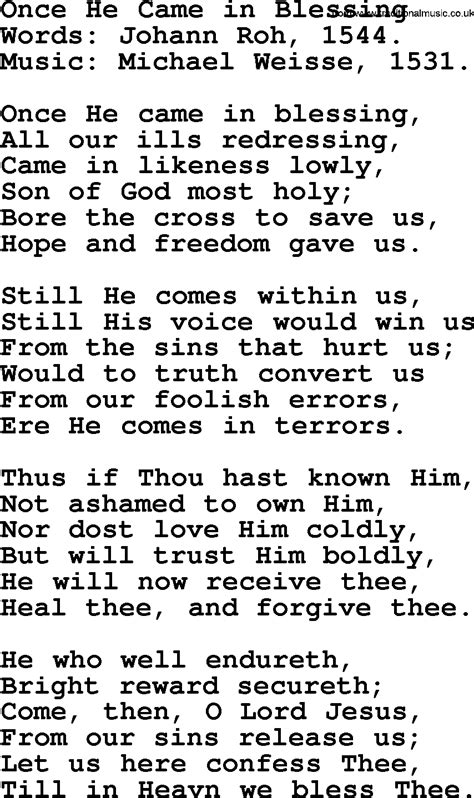 Advent Hymns Song Once He Came In Blessing Complete Lyrics And Pdf