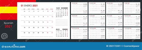 Calendario Y Planificación Para 2021 La Semana Comienza A Partir Del Lunes 12 Meses De Tablas