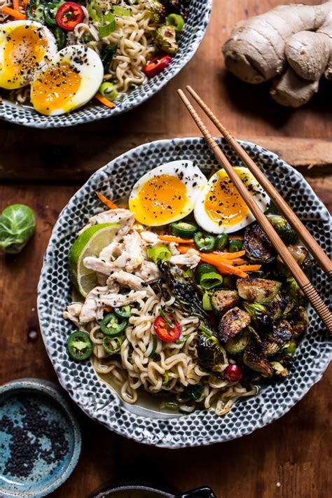 It uses chicken stock and chukamen noodles for a relatively light soup that is salty and tangy. Chicken Ramen With Miso-Roasted Brussels Sprouts and Ginger Butter | Ramen Recipes | POPSUGAR ...
