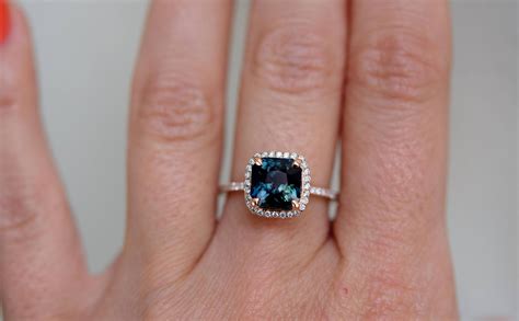 Peacock Sapphire Engagement Ring 3ct Square Cushion Cut Blue Etsy