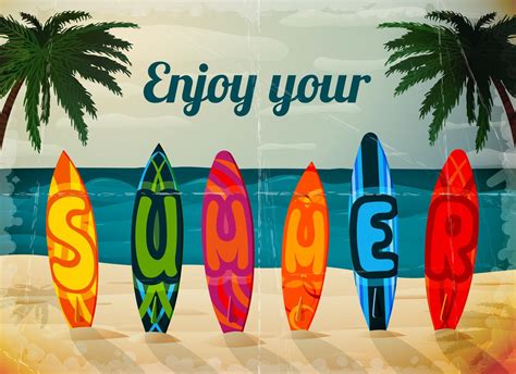 Summer Vacation Surfboard Poster 460065 Vector Art At Vecteezy