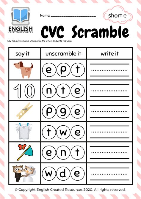Kindergarten Cvc Worksheets Free