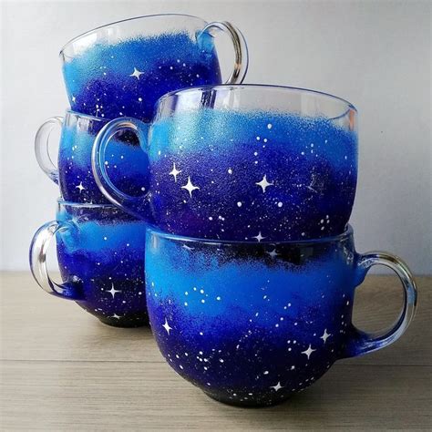 Galaxy Coffee Mug Cosmic Lover Gift Hand Painted Starry Night Glass