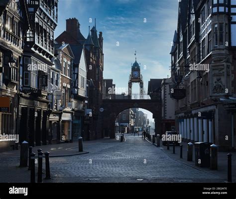 Chester Eastgate Clock Deserted City Streets Stock Photo Alamy