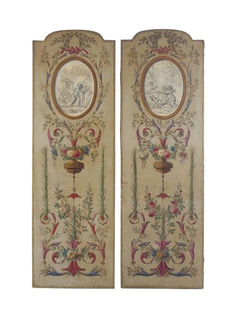 A Pair Of French Painted Canvas Wall Panels Probably Th Century