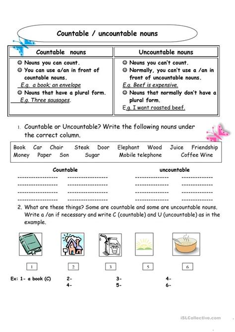 Countable And Uncountable Nouns English Esl Worksheets For Distance