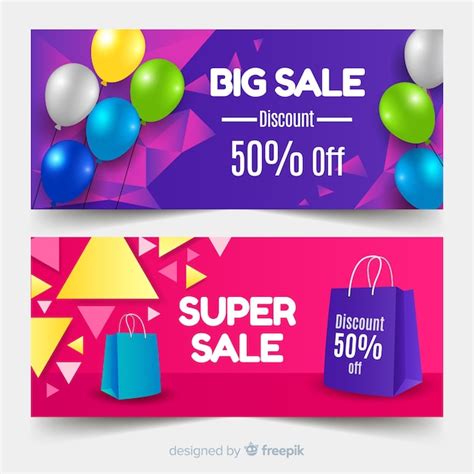 Free Vector Abstract Geometric Sale Banners With Realistic Elements