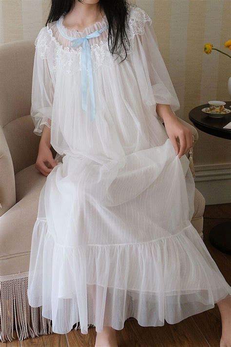 Victorian Lace White Long Nightgowns Women Vintage Nightgown Sleepwear Victorian Dress