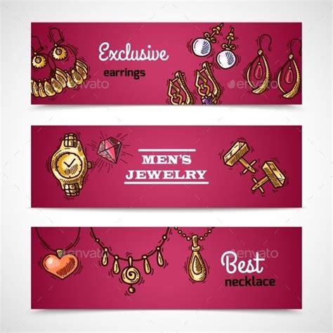 Jewelry Banners Set Jewelry Banner Jewellery Sketches Jewelry