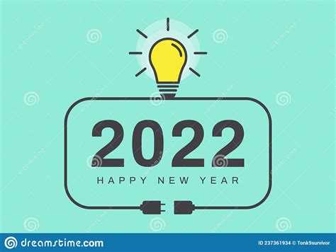 Happy New Year 2022 With A Light Bulb On Blue Background Idea And