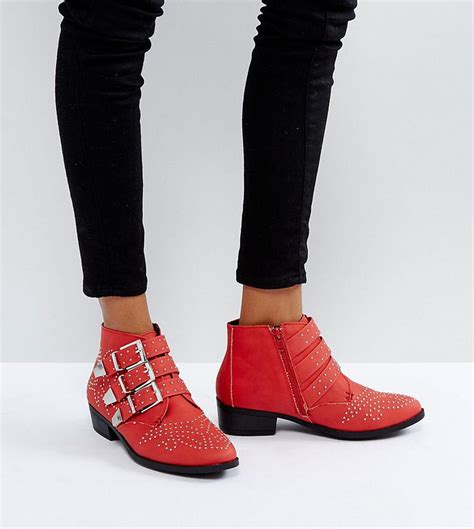 Missguided Studded Strap Western Ankle Boot Red Ankle Cowgirl Boots