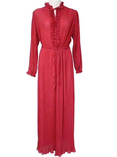 Label Missing Seventies Vintage Disco Dress: 70s -Label Missing- Womens bright rose pink, floor ...
