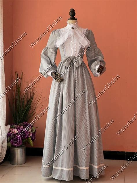Civil War Victorian Striped Ball Gown Period Dress Ghost Reenactment