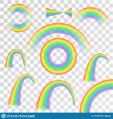Rainbows In Different Shape Realistic Set On Transparent Background Isolated Vector Illustration