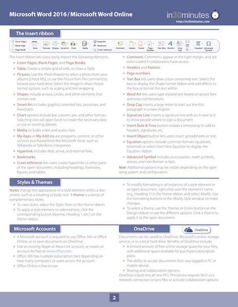 Microsoft Word 2016 Reference Guide Cheat Sheet Of Ke