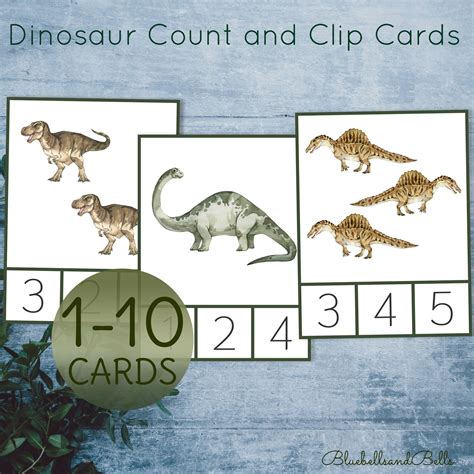 Dinosaur Count And Clip Cards 1 10 Preschool Montessori Math Etsy