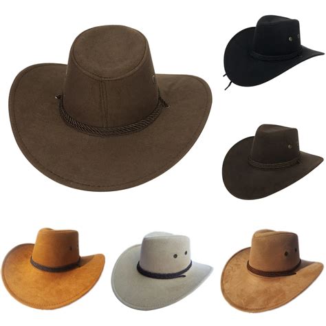 Mens Cowboy Hat Outdoor Flat Brim Artificial Suede Wide Brim Hat