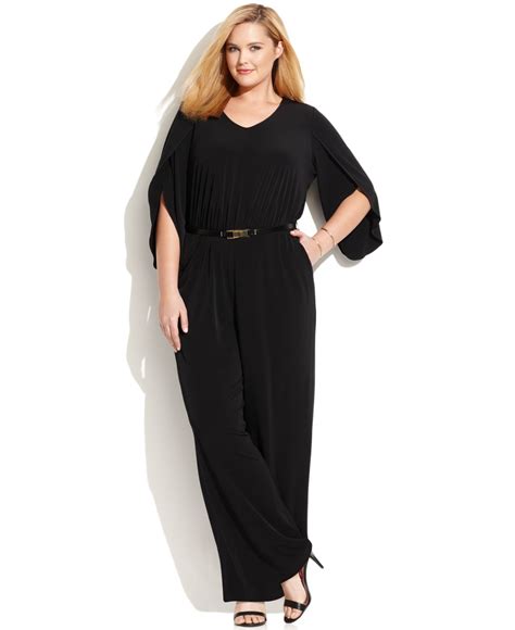 Calvin Klein Plus Size Bell Sleeve Belted Jumpsuit In Black Lyst