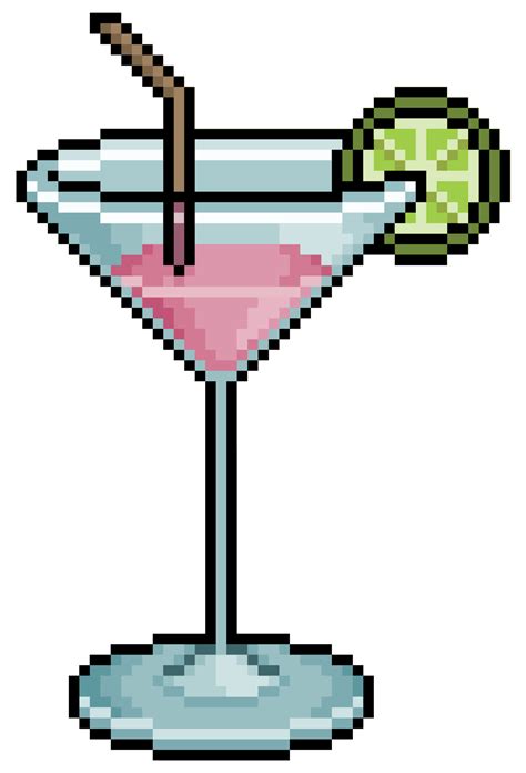 Bebida De Cóctel De Pixel Art En Vaso Con Icono De Vector De Paja Y Limón Para Juego De 8 Bits