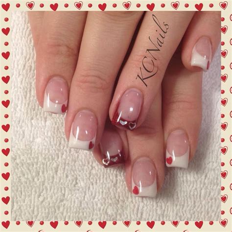 Valentines Day French Tip Nails White And Red Nails With Red And
