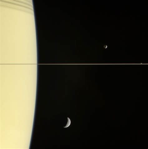 Cassini Image Of Saturns Rings With Mimas Janus And Tethys Nasa Solar