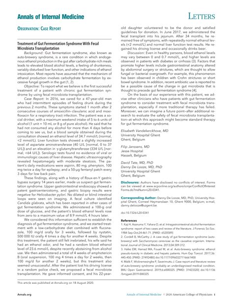 pdf treatment of gut fermentation syndrome with fecal microbiota transplantation