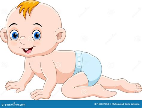 Cute Cartoon Baby Crawling And Smiling Stock Illustration